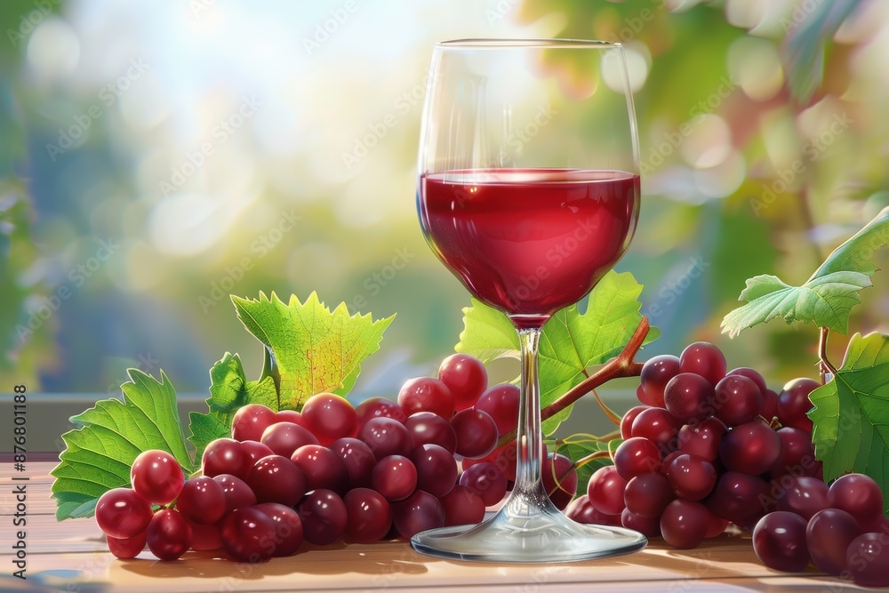 A glass of red wine on the table, grapes and grape leaves. light background. Wine grape. Ultra realistic. Photorealistic A glass of red wine on the table, grapes and grape leaves. light background. Wine grape. Ultra realistic. Photorealistic