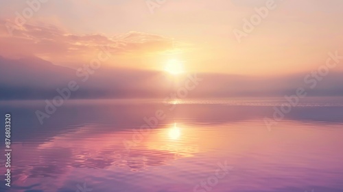 Serene sunset over calm lake with pastel sky reflection