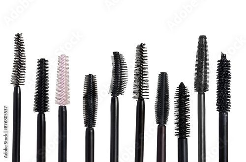 Selection of various mascara brushes isolated on white