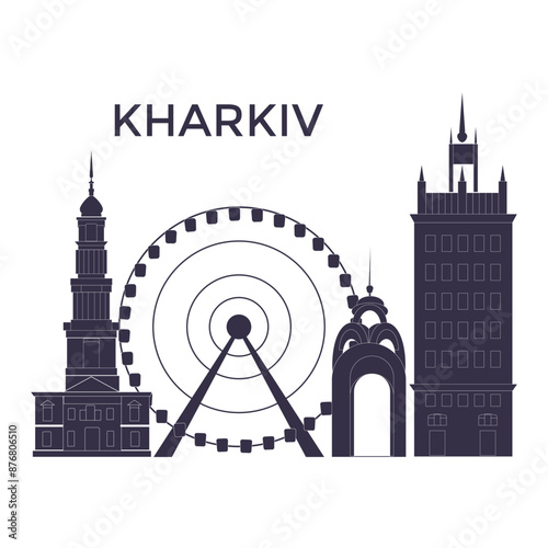 Kharkov sightseeing landmarks illustration vector