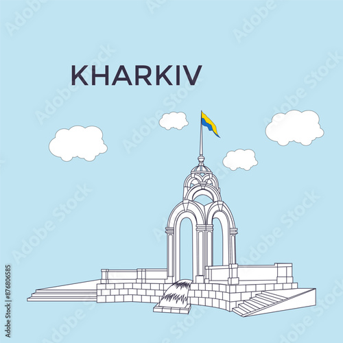 Kharkov sightseeing landmarks illustration vector
