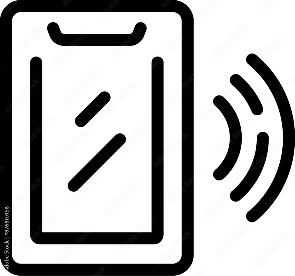 Simple black and white line art showing a smartphone emitting radio waves, great for projects related to cell phone signal Simple black and white line art showing a smartphone emitting radio waves, great for projects related to cell phone signal