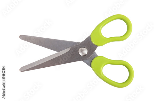 Принти на полотні School scissors open, green handle isolated on white, transparent