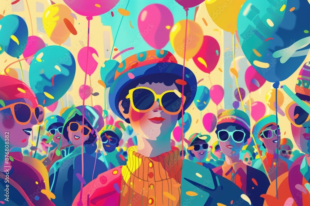 A joyful, vibrant illustration of a parade A joyful, vibrant illustration of a parade