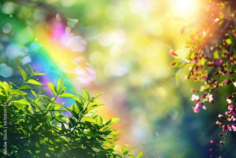 Generative ai on theme of beautiful tranquil landscape with magical bright rainbow at cloudy sky Generative ai on theme of beautiful tranquil landscape with magical bright rainbow at cloudy sky