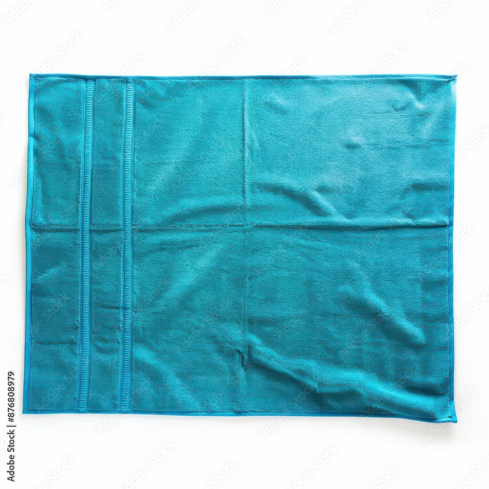 A soft and absorbent turquoise blue beach towel, isolated on a pure white background, perfect for drying off after summer swims A soft and absorbent turquoise blue beach towel, isolated on a pure white background, perfect for drying off after summer swims