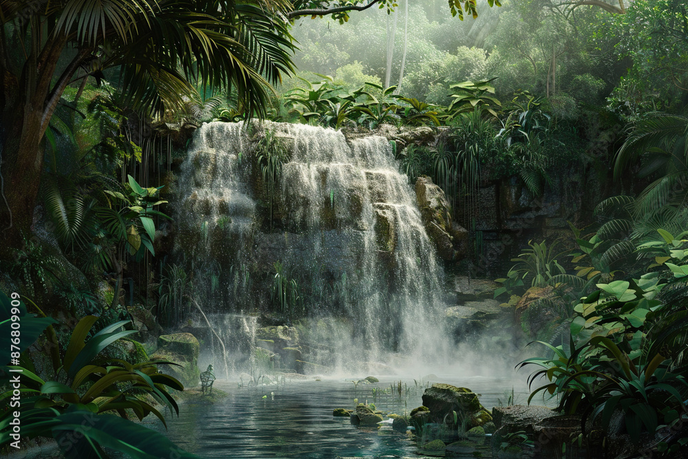 Generative ai on theme of beautiful majestic waterfall in natural nature, national park attraction Generative ai on theme of beautiful majestic waterfall in natural nature, national park attraction