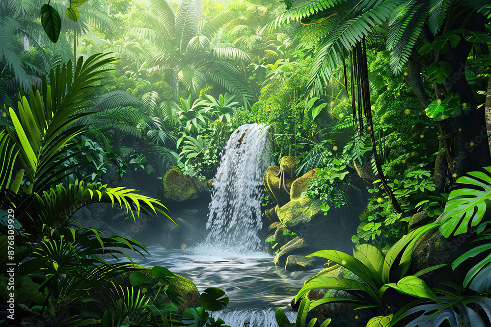 Fototapeta premium Generative ai on theme of beautiful majestic waterfall in natural nature, national park attraction