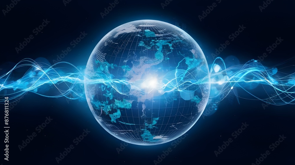 Blue planet earth, glowing in the center, dark background. Blue planet earth, glowing in the center, dark background.
