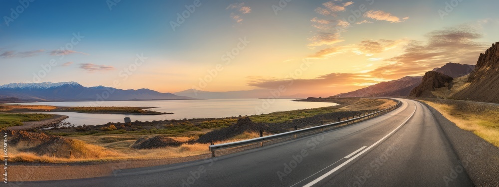 panorama of the road at sunrise. Travel concept. time to travel beautiful panoramic landscape. asphalt road