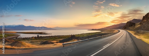 Obraz na płótnie panorama of the road at sunrise. Travel concept. time to travel beautiful panoramic landscape. asphalt road w salonie