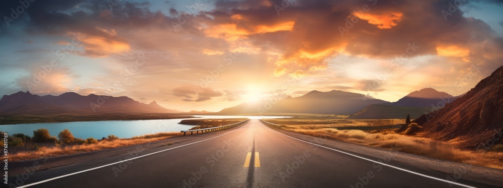 panorama of the road at sunrise. Travel concept. time to travel beautiful panoramic landscape. asphalt road