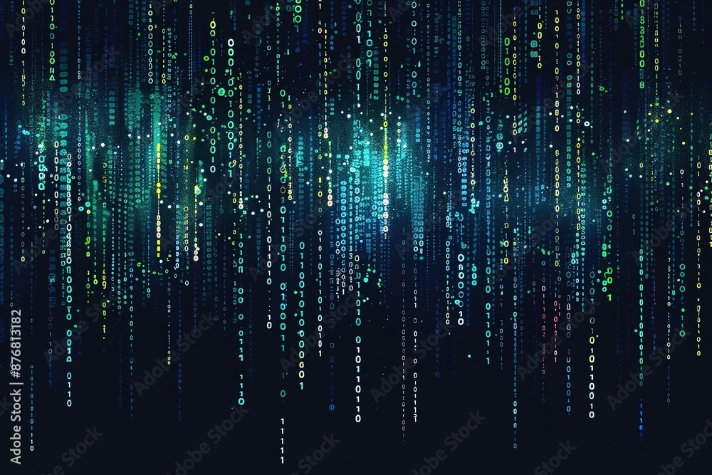 Digital background blue matrix. Binary computer code. Hacker concept. 3d rendering