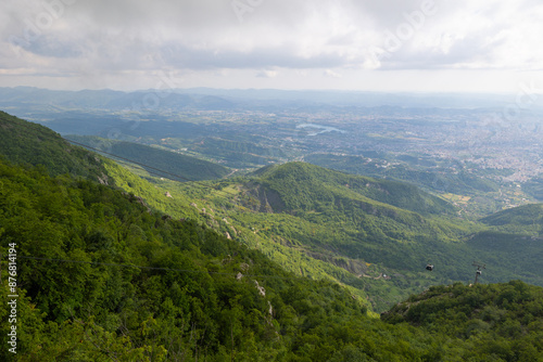 Elevated view of the capital city of Tirana from the overlooking Dajti Mountain in Albania