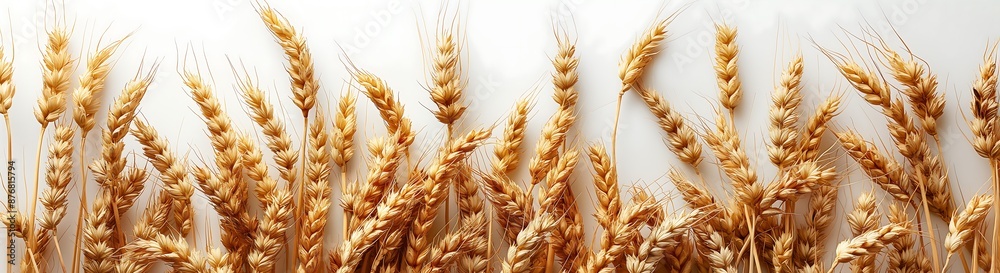 minimalist image featuring golden wheat stalks against a pure white background, highlighting their natural texture and intricate details for an elegant, rustic aesthetic minimalist image featuring golden wheat stalks against a pure white background, highlighting their natural texture and intricate details for an elegant, rustic aesthetic