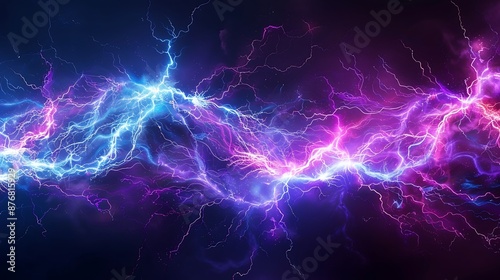 Electric abstract wallpaper featuring dynamic purple and blue lightning, captured in ultra-high definition. © hassan