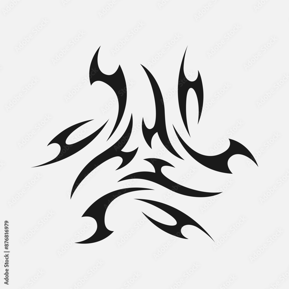 Neo tribal element. Neo tribal design element. Gothic style shape. Y2K shape for streetwear, album cover, tattoo, techno rave party, etc. Vector Y2K sign.