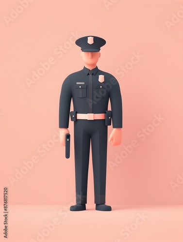 Portrait of Uniformed Police Officer Standing with Authority and Protection