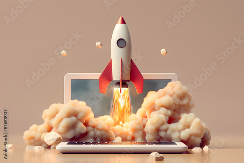 Rocket coming out of laptop