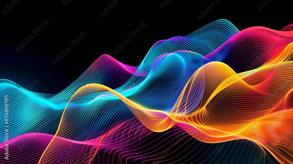 Abstract Colorful Waves on Black Background