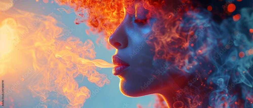 Abstract portrait of a woman with fire and smoke. Abstract portrait of a woman with fire and smoke.