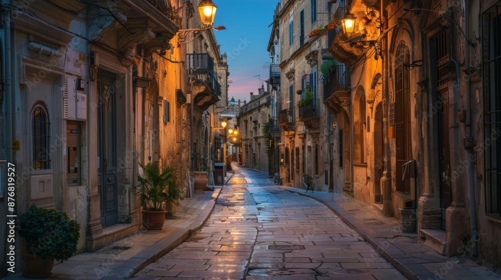Fototapeta premium Syracuse, Italy cityscape and street scene at twilight. 