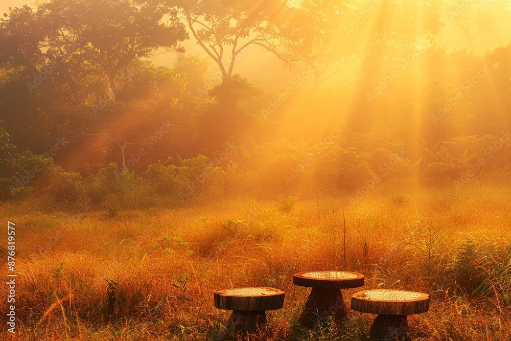 Three Stools in Sunlit Field Three Stools in Sunlit Field