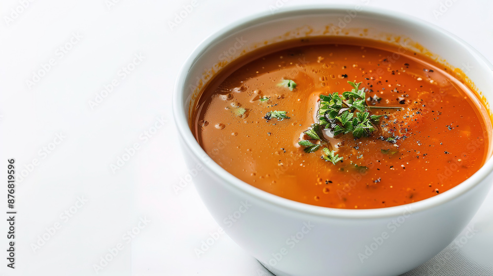 Close-up of red soup in bowl on white background Close-up of red soup in bowl on white background