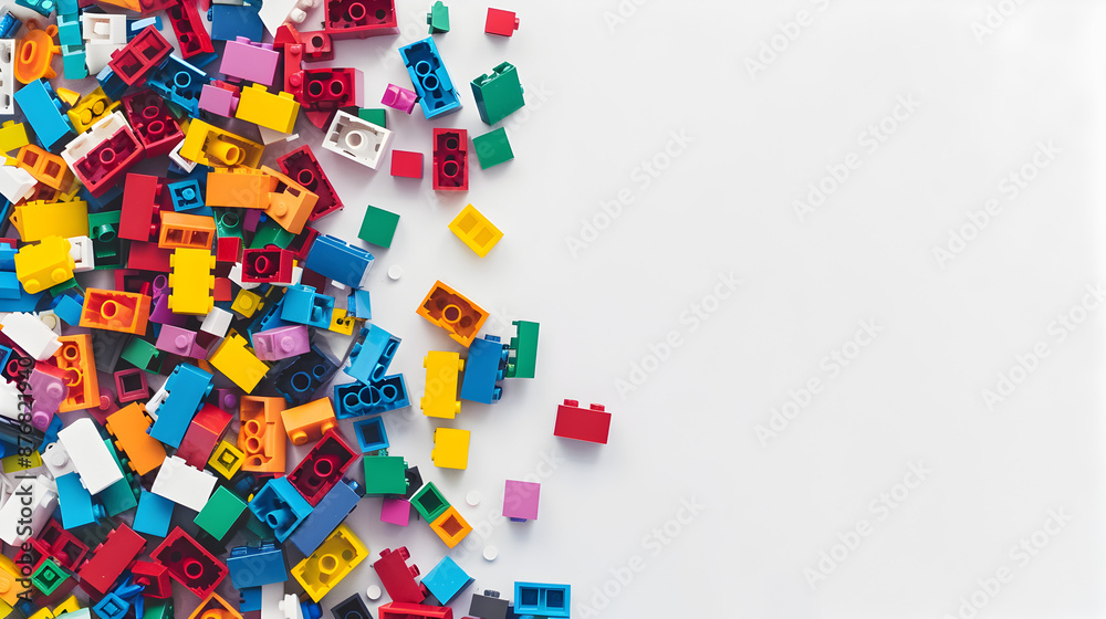A pile of colorful blocks scattered all over the place isolated in white background A pile of colorful blocks scattered all over the place isolated in white background