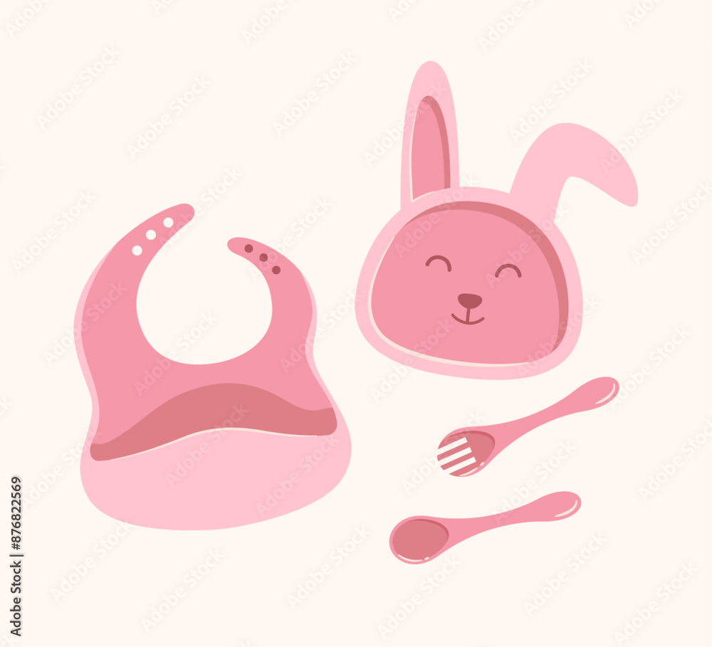Flat baby cutlery set collection illustration Flat baby cutlery set collection illustration