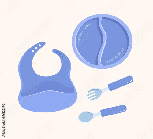 Flat baby cutlery set collection illustration