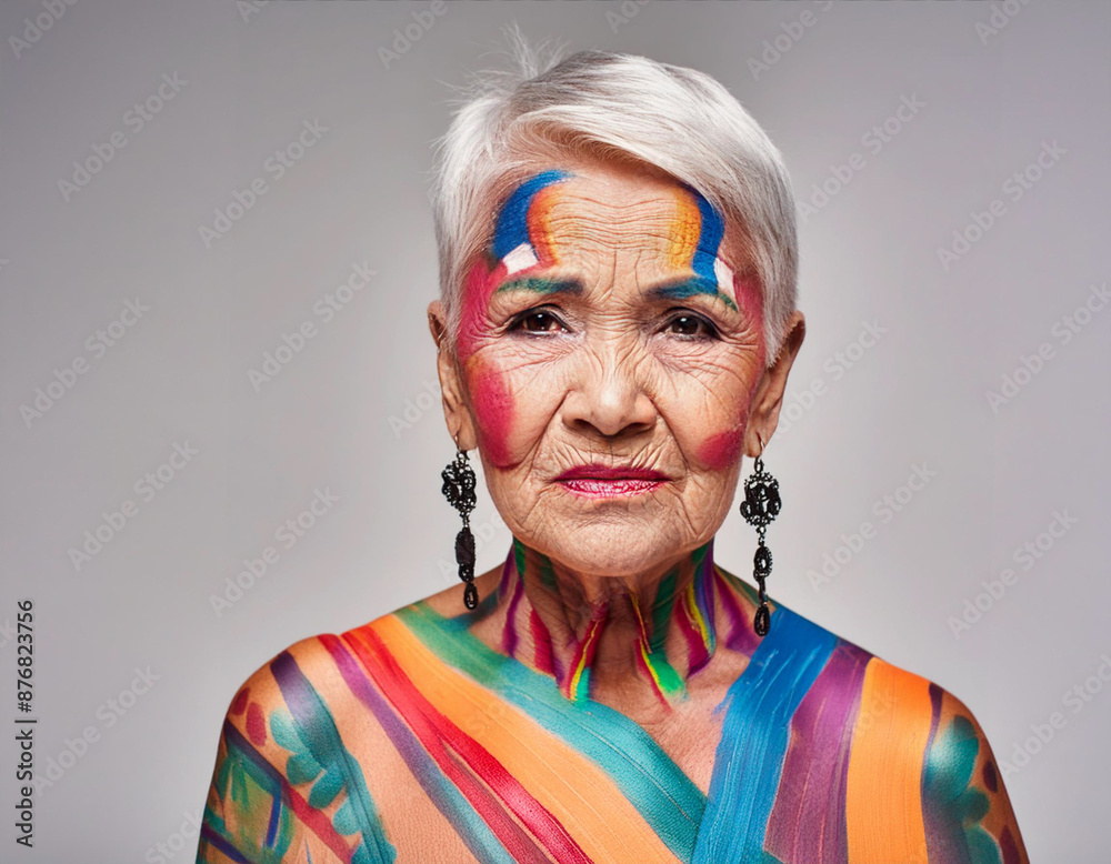 Modern Art Studio Portrait with Geometric Patterns and Body Paint for Gender Equality and LGBT Modern Art Studio Portrait with Geometric Patterns and Body Paint for Gender Equality and LGBT