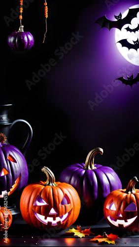 AI generated image of Halloween decorations on dark
