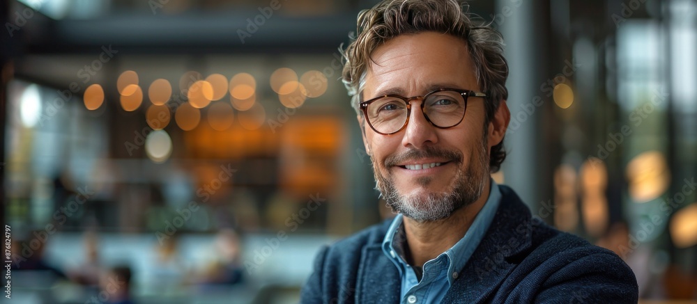 Smiling Man with Glasses in a Cafe Smiling Man with Glasses in a Cafe