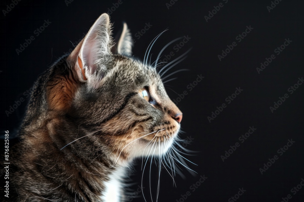 Cat's face in profile, studio shot against a plain background. AI generative Cat's face in profile, studio shot against a plain background. AI generative