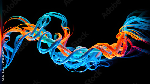 AI generated image of abstract glowing lines on dark background