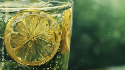 Lemon slices in sparkling water close-up