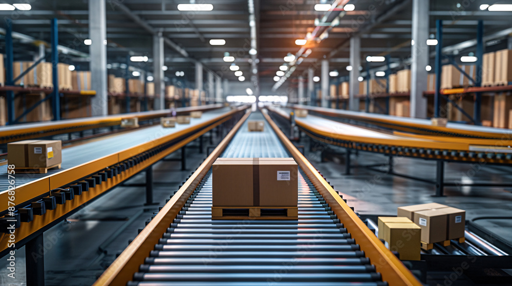 Automated conveyor belt in a distribution center Automated conveyor belt in a distribution center