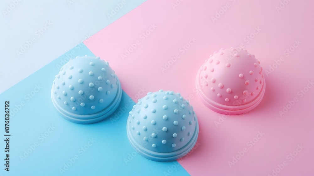 Colorful silicone pop it and simple dimple on blue and pink backdrop for kids Colorful silicone pop it and simple dimple on blue and pink backdrop for kids