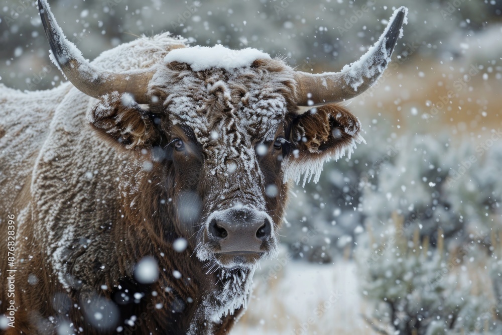 A large bull Mose with snow on his face in Yellowstone National Park A large bull Mose with snow on his face in Yellowstone National Park