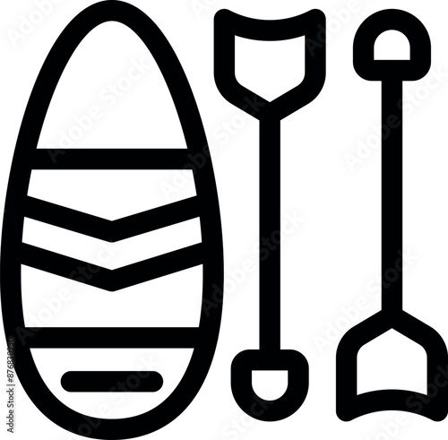 Black outline icon of a stand up paddle board with its oar, a perfect design for your summer project