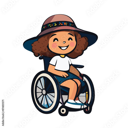 Cartoon Illustration of Happy Children in Wheelchairs, Wearing Helmets and Smiling, Ideal for Educational and Inspirational Posters, Kids' Learning Materials, and Disability Awareness Campaigns