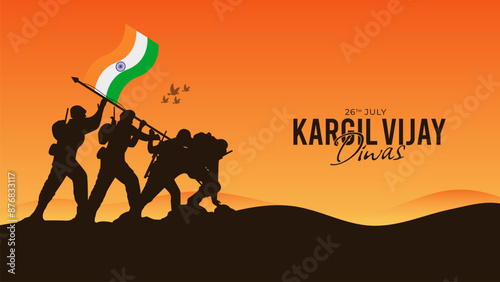 26th July Kargil Vijay Diwas Design Concept With Indian Flag And Army Social Media Post, Web Banner, Print Design 