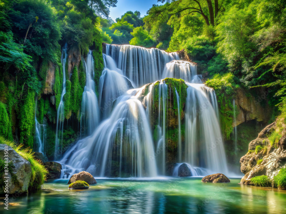 waterfall, river, stream, landscape, falls, forest, cascade, rock, fall, green, stone, flowing, spring, flow, natural, creek