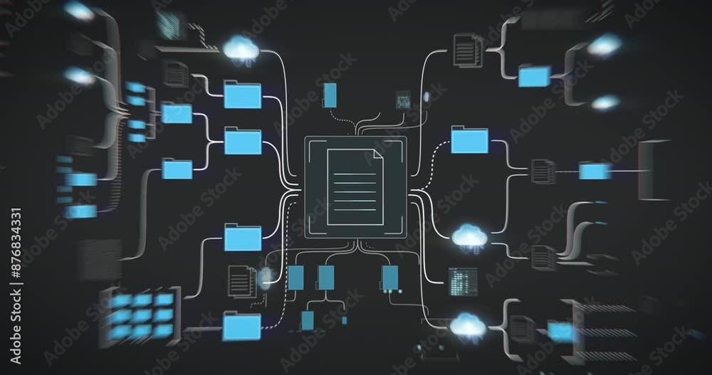 Earth globe animation of digitalization of the world, data is converted into neural AI network and stored