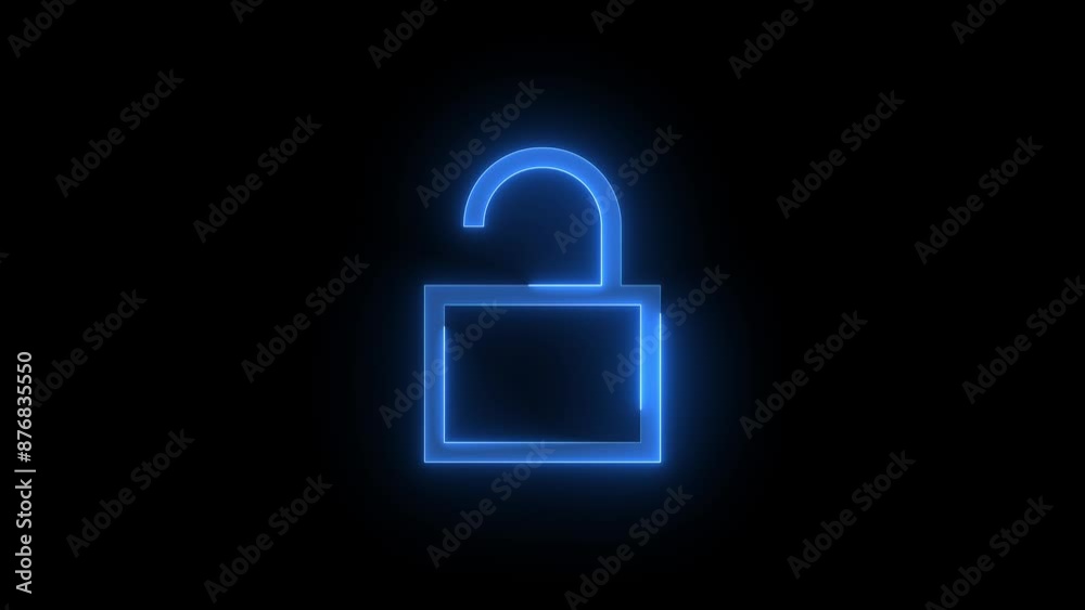 Unlock symbol icon glowing neon blue color animation Unlock symbol icon glowing neon blue color animation