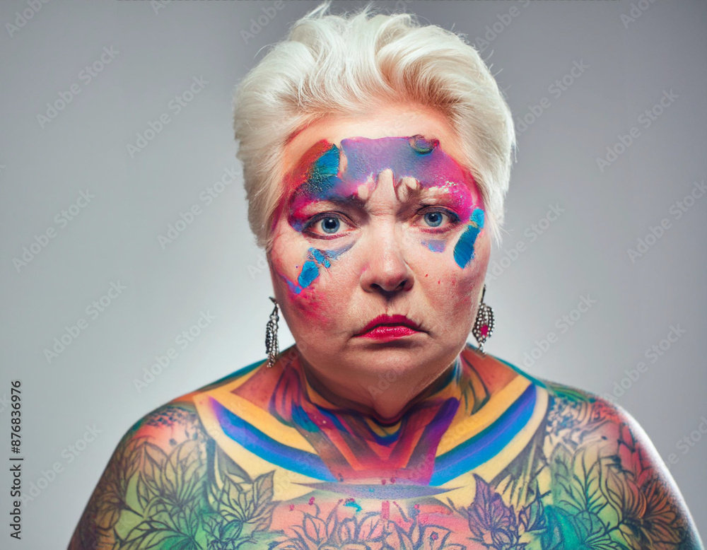 Modern Art Studio Portrait with Geometric Patterns and Body Paint for Gender Equality and LGBT