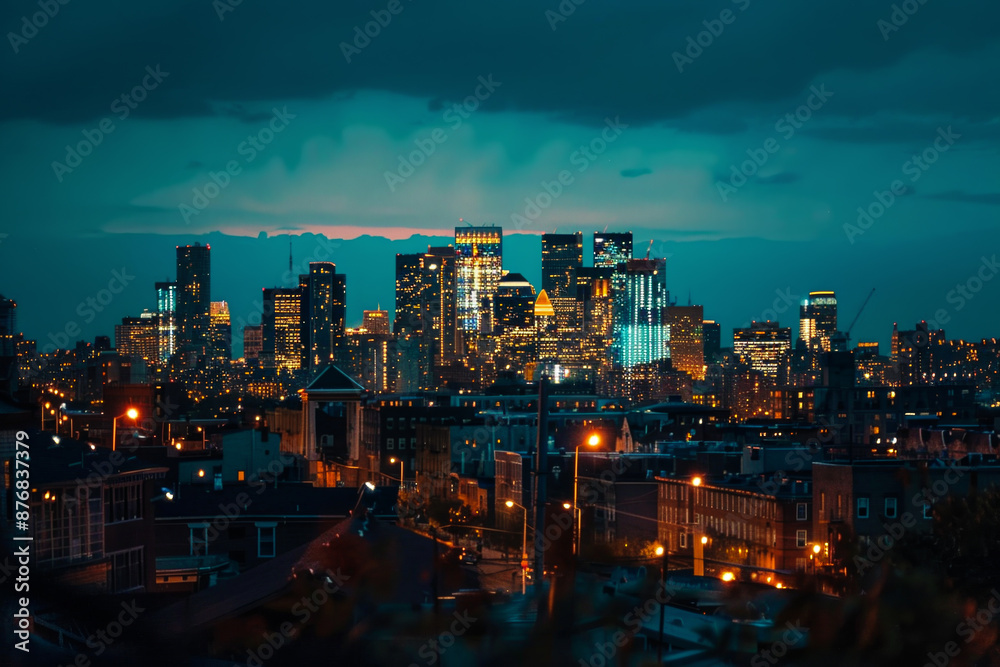 Obraz premium A city skyline at night with a cloudy sky