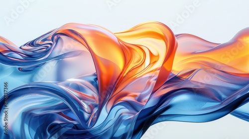 Abstract Flowing Colorful Fabric Waves in Blue and Orange on White Background