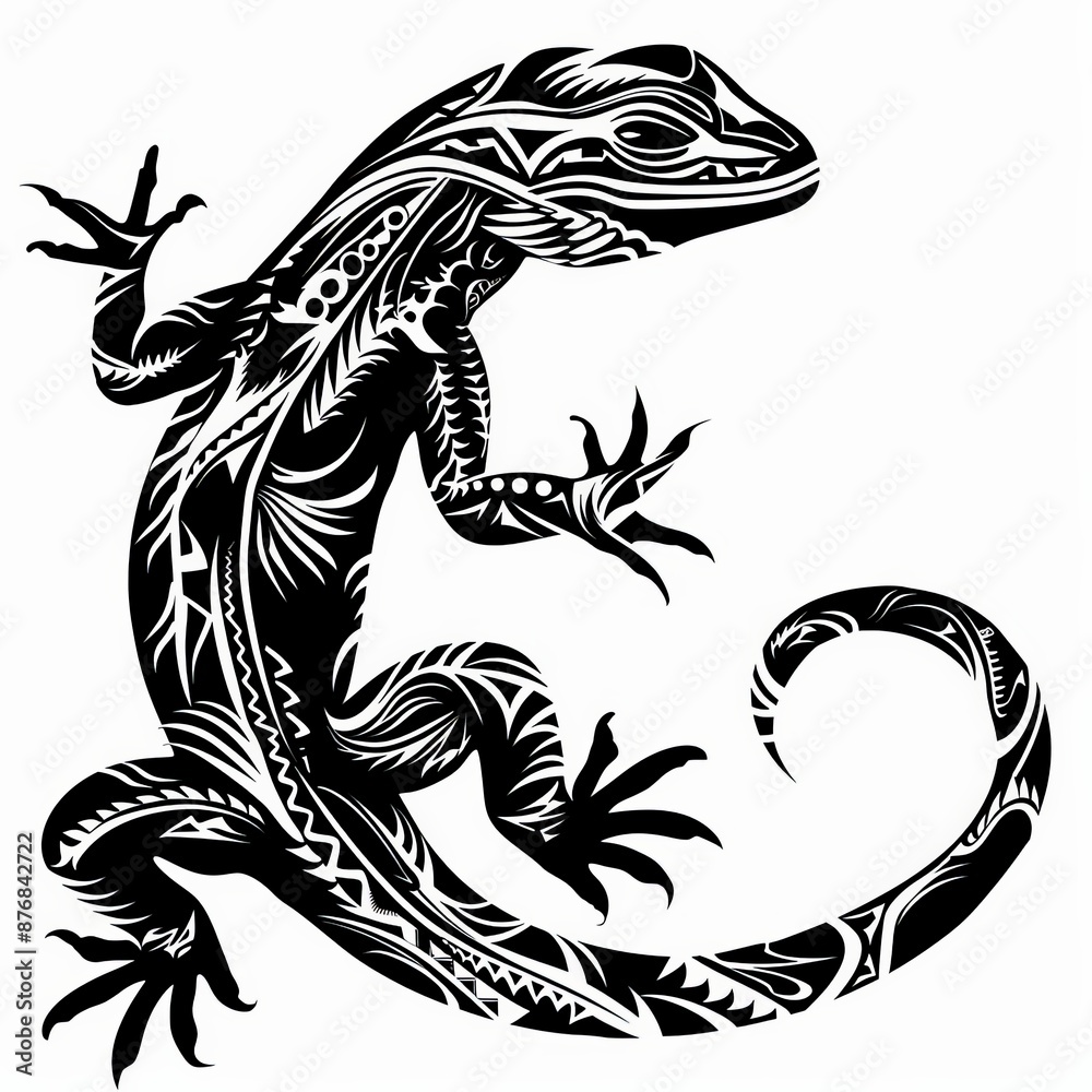 Black and white tribal iguana in white background Black and white tribal iguana in white background